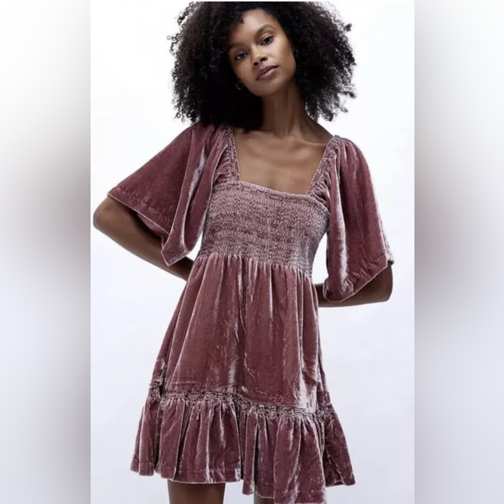 Free People Easy to Love crushed velvet mini babydoll dress Med